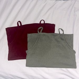 Rue21: burgundy and dark green ribbed tanks